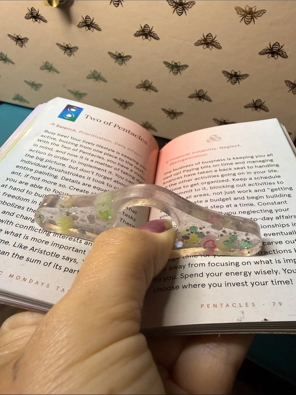 Clear Resin Book Accessory with Glow in the Dark Green and Pink Accents